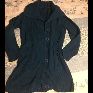 Cable knit long teal sweater